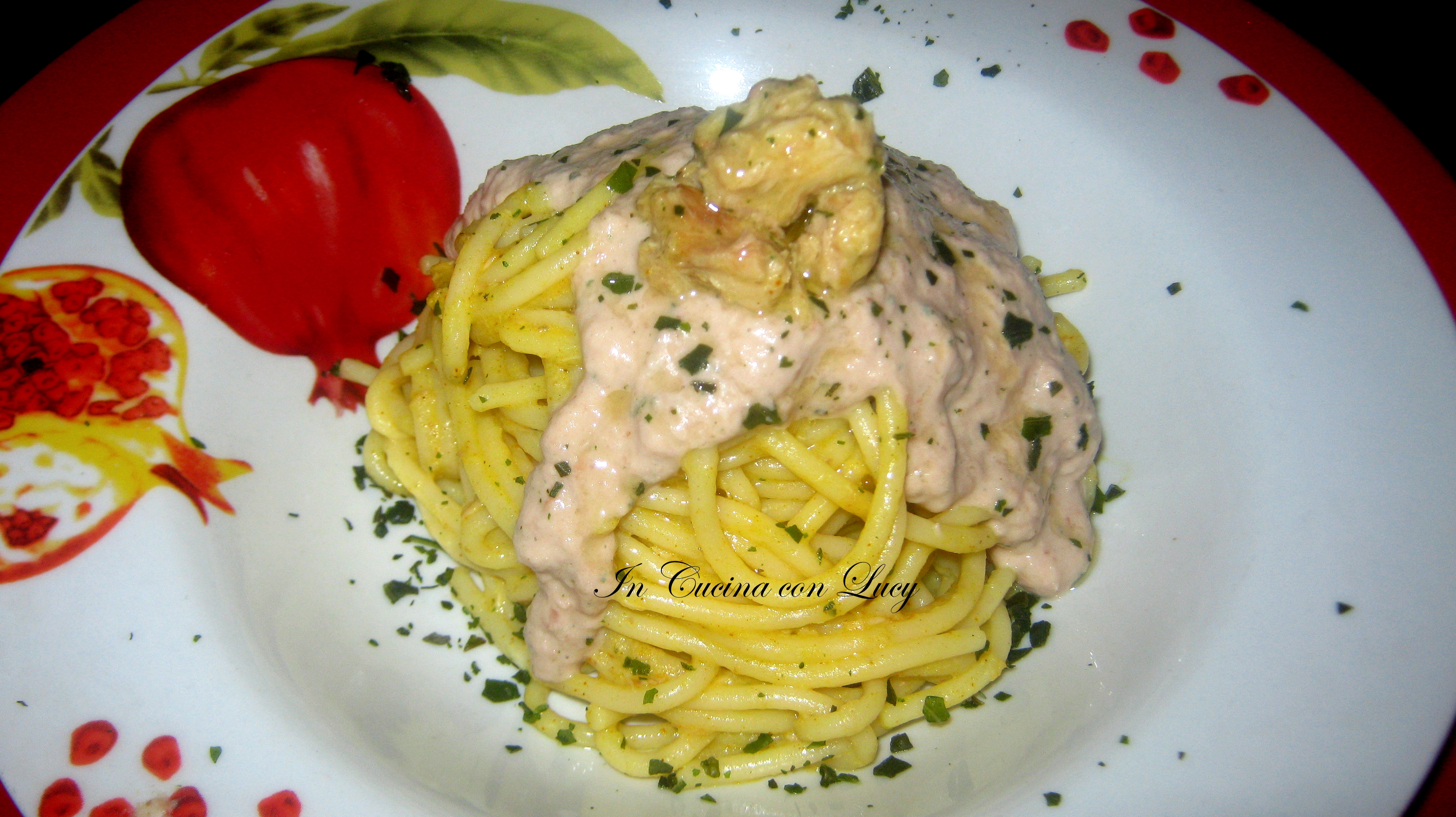 Spaghetti con mousse di tonno e borlotti